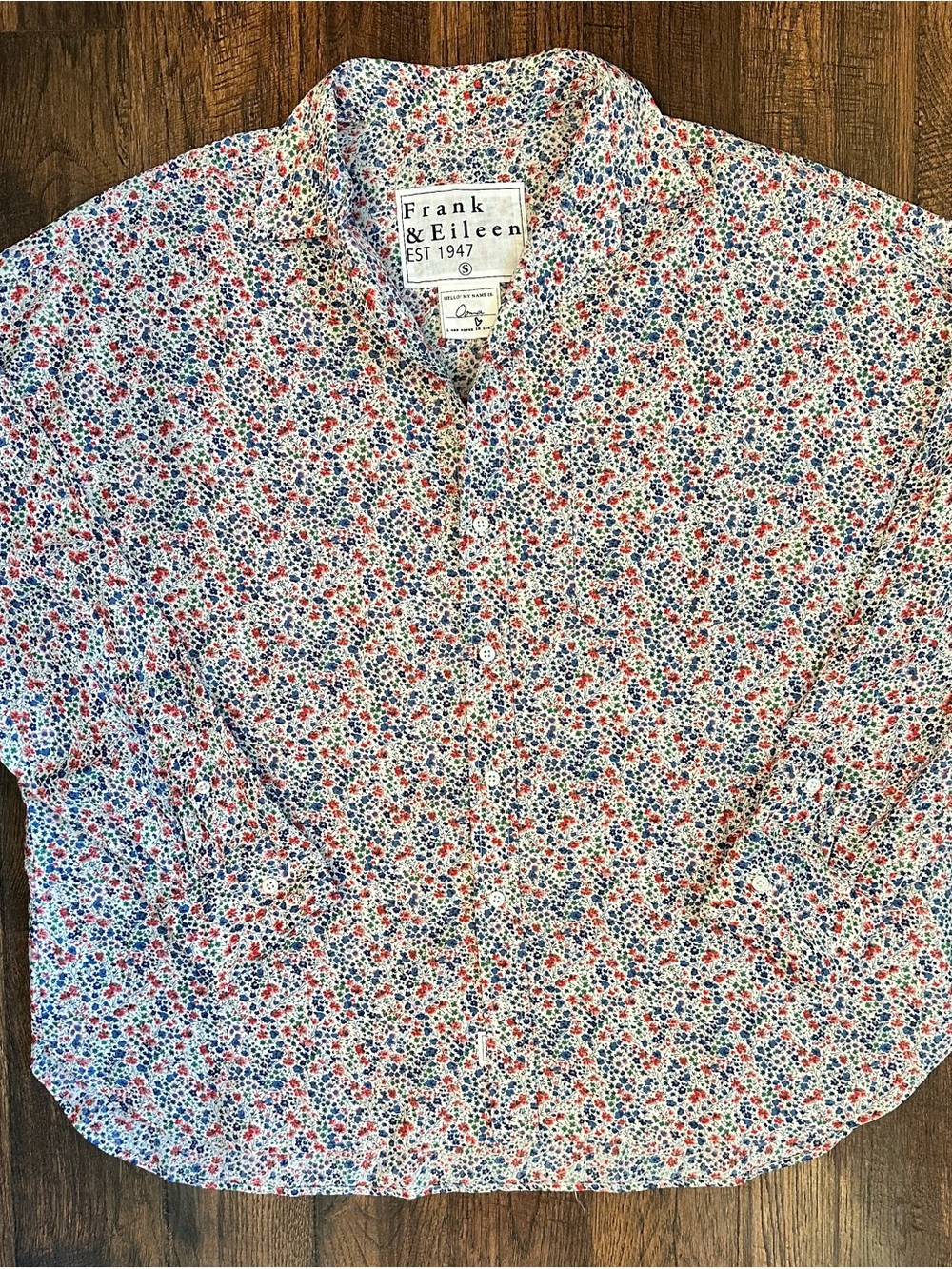 Frank & Eileen Oona Floral Button Front Shirt Small Italian Cotton Long Sleeve